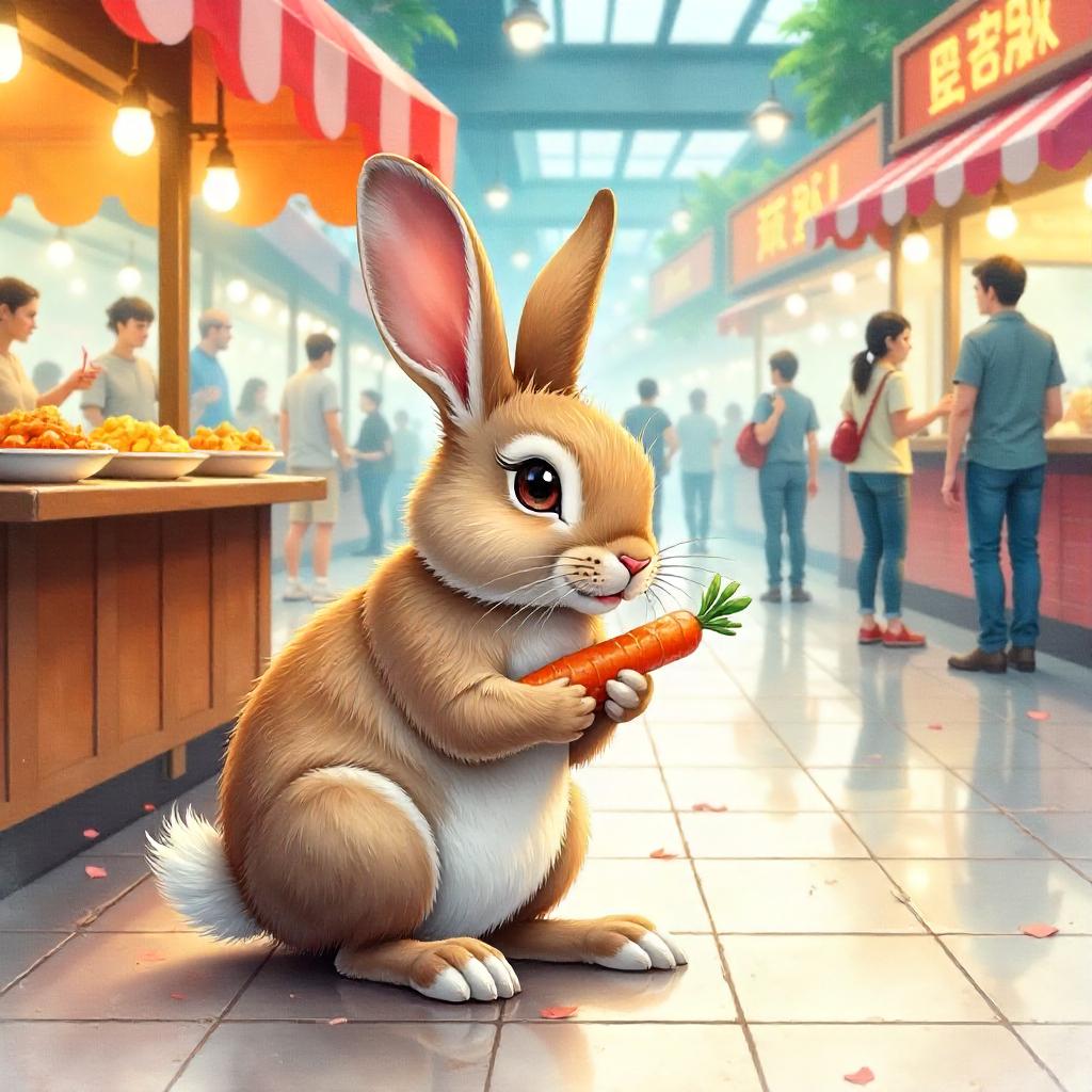 Rabbit in a Watercolor Food Court