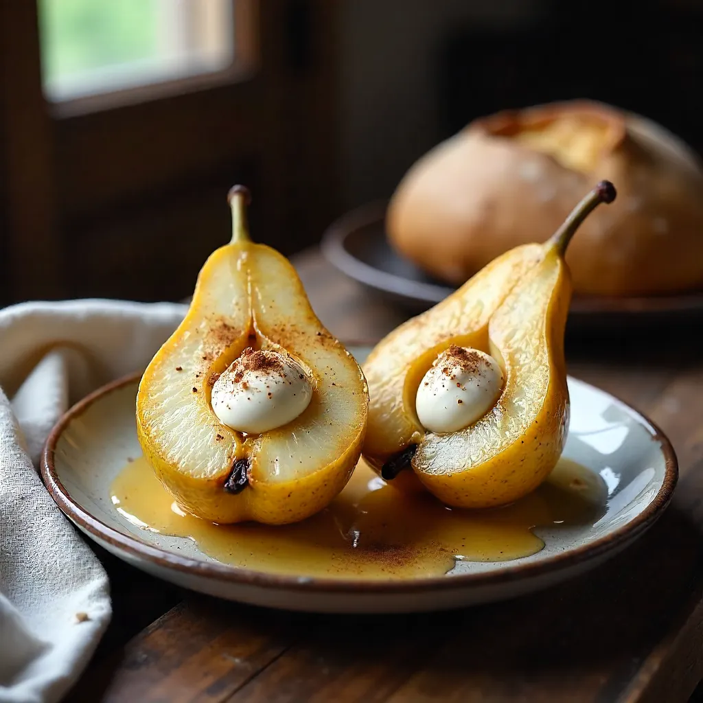Rustic baked pears with ricotta and honey