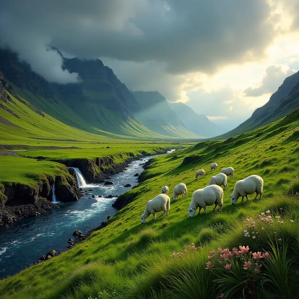 Icelandic Pasture Under a Dramatic Sky