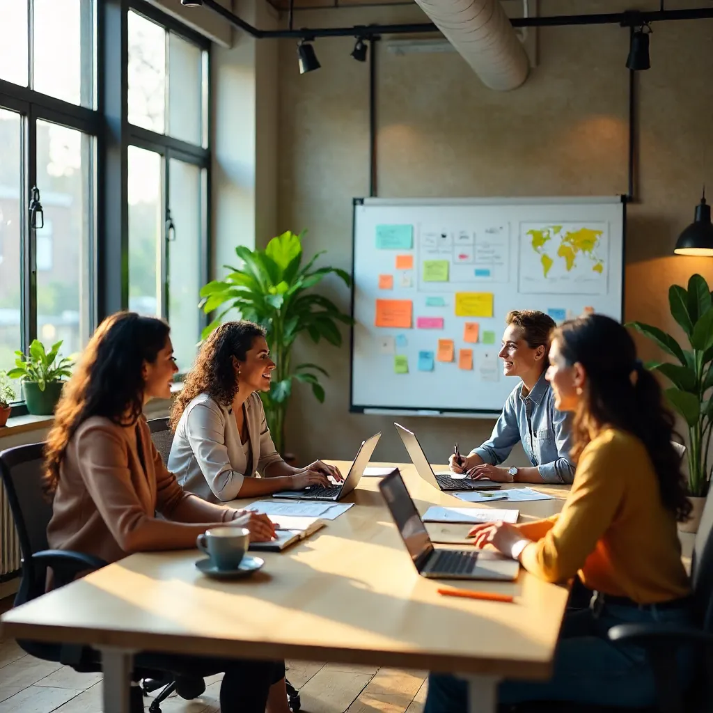 Women Collaborating on a Creative Project in a Modern Office