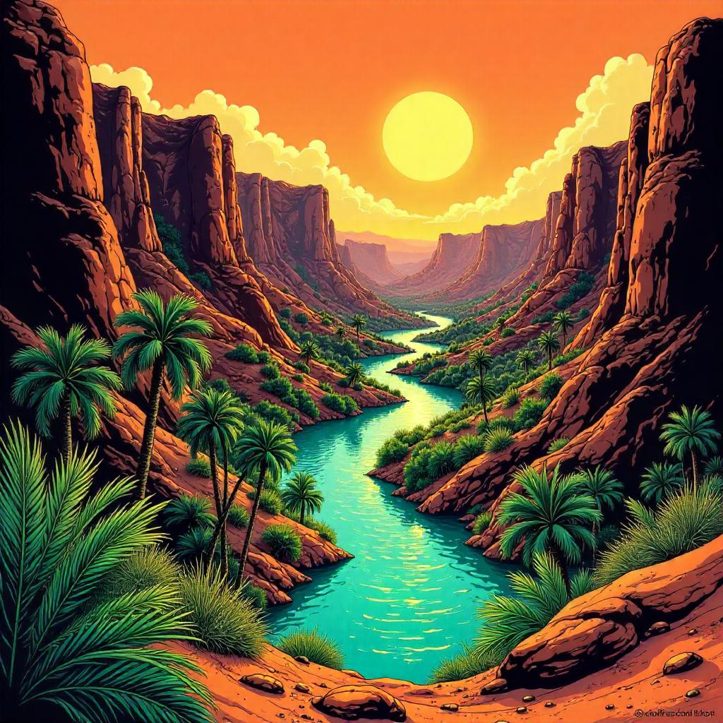 Valley Oasis in Bold Comic Book Style