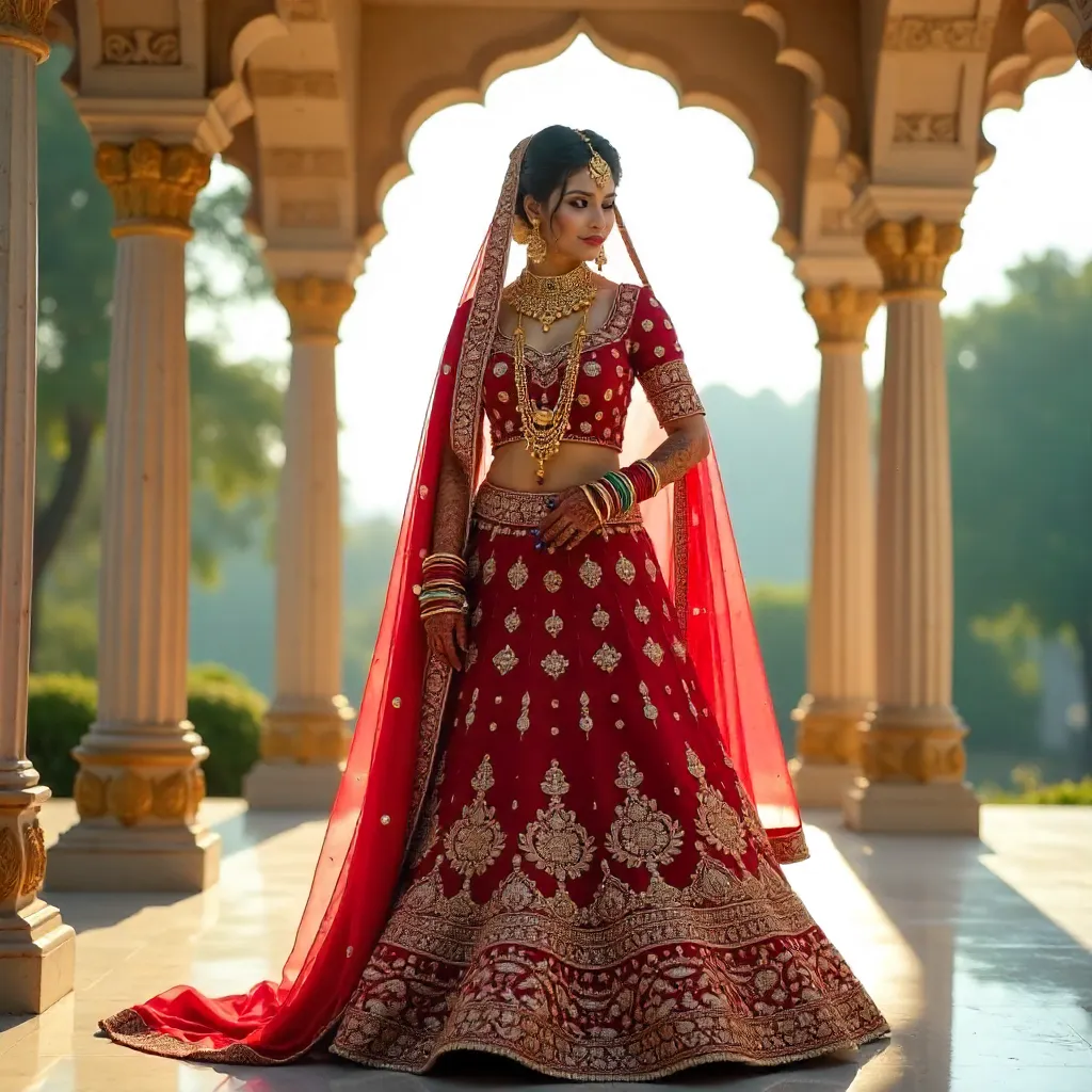 Elegant Indian Bride in an Ornate Daylight Pavilion