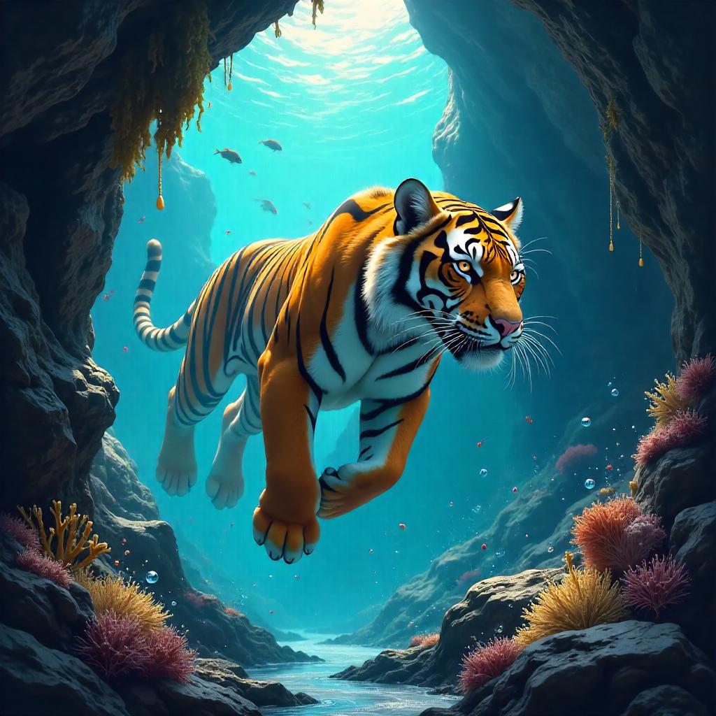 Tiger in an Underwater Cave — Concept Art