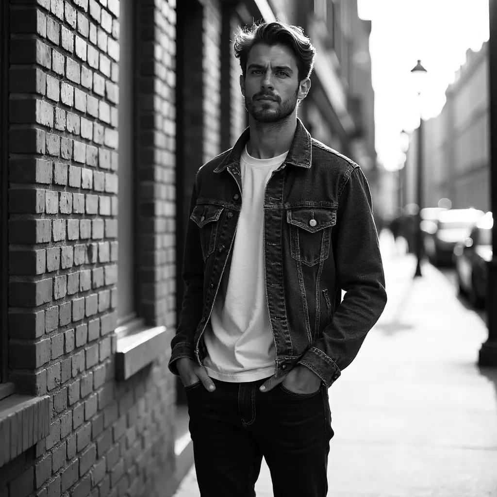 Black-and-White Outdoor Portrait: Casual Male Model