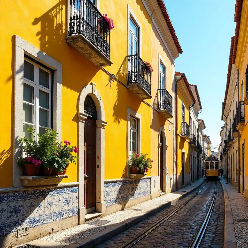 Golden Light on Lisbon's Yellow Facade