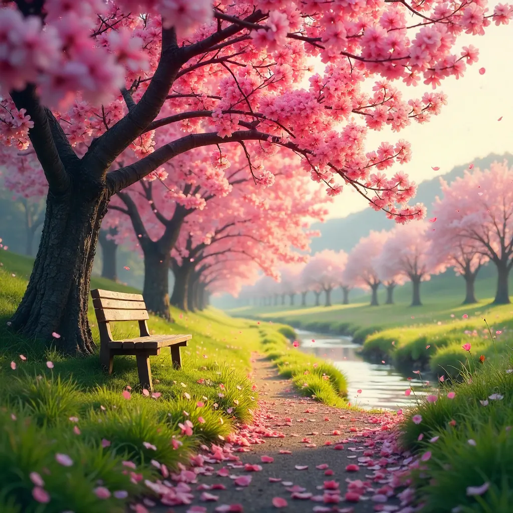 Vibrant Pink Cherry Blossoms in Romantic Spring