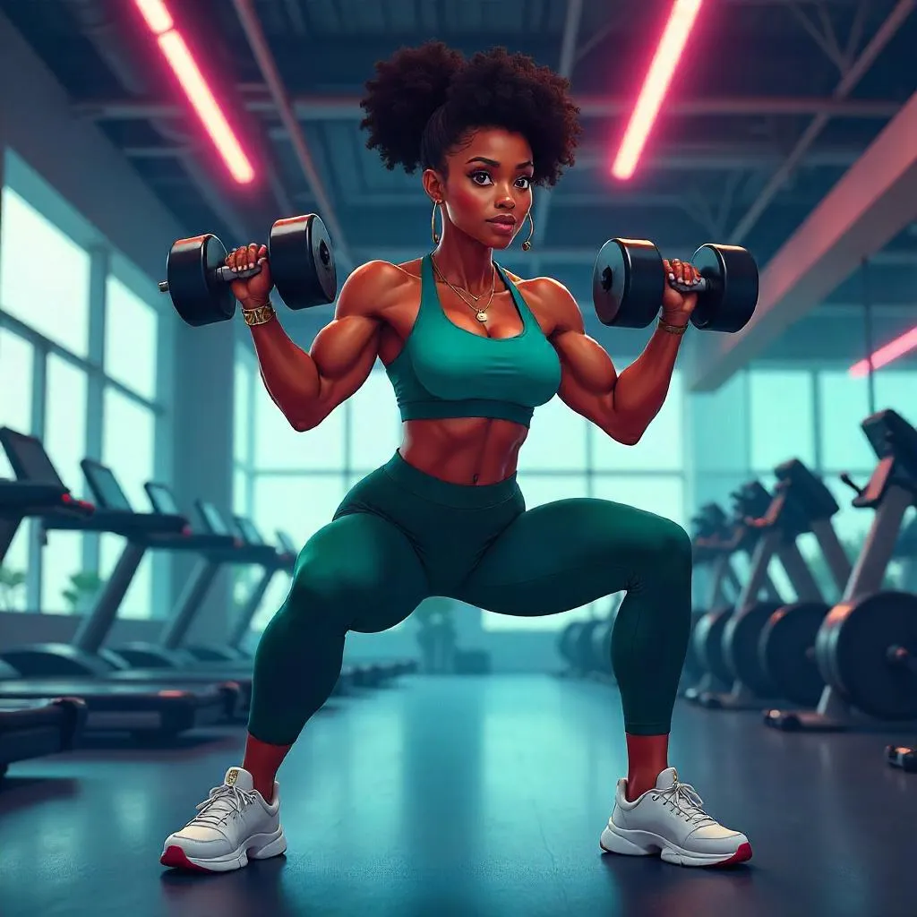 Anime Gym Portrait: Athletic Black Woman in Action