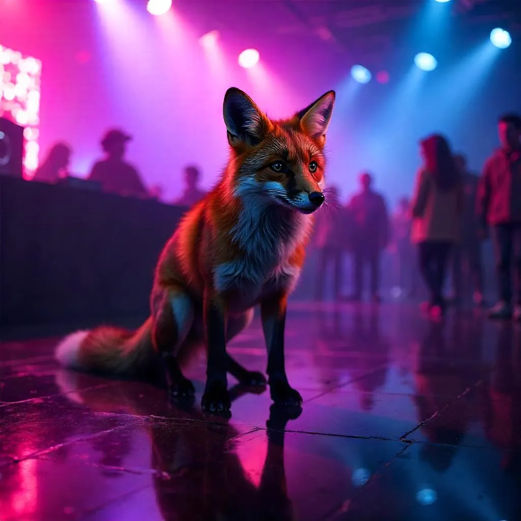 Neon Nightclub Fox: A Photoreal Scene