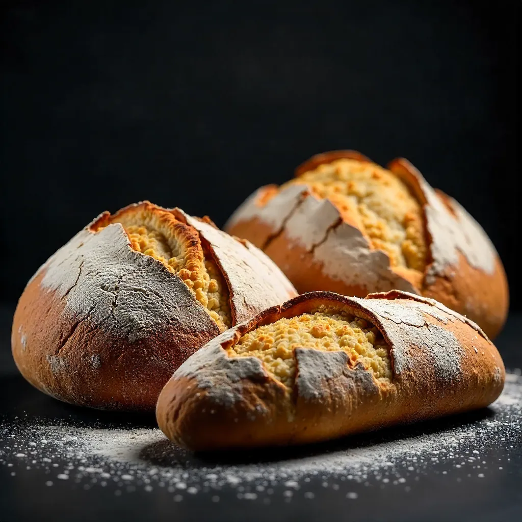Three Rustic Loaves on a Dark Backdrop