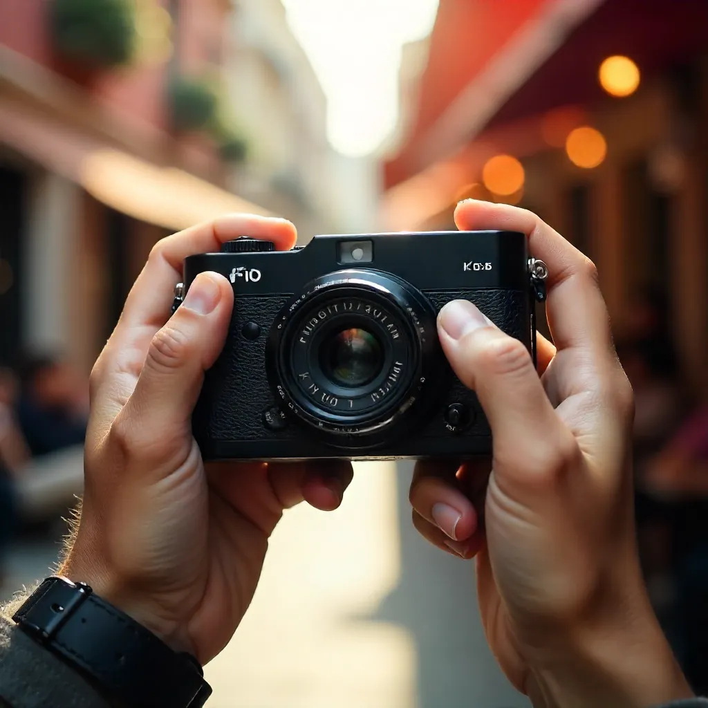 Close-Up: Person with Compact Camera in Creative Moment