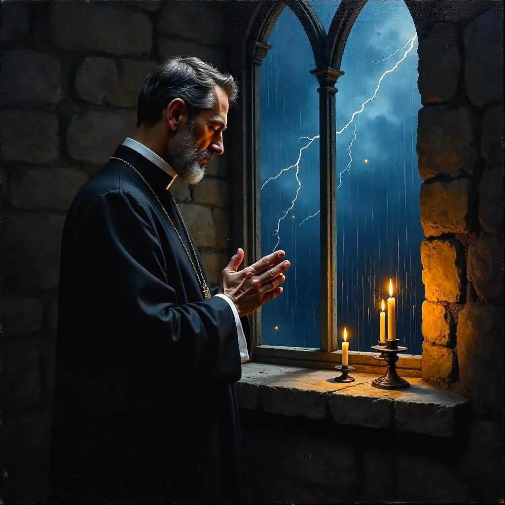The Priest in the Thunderstorm: An Oil Painting
