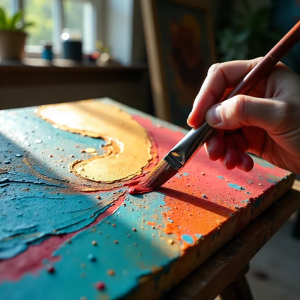 Close-Up Hand Painting Abstract Art in Studio