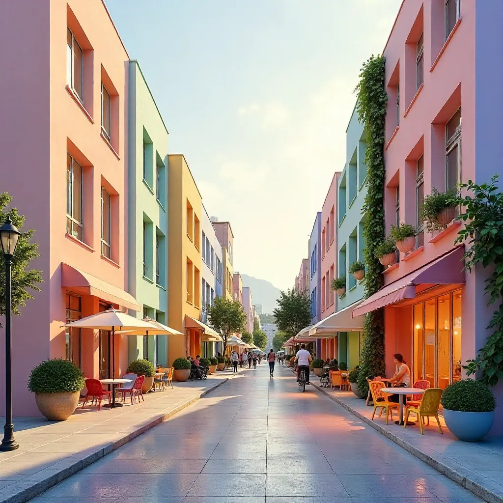 Pastel Cityscape of a Modern Urban District