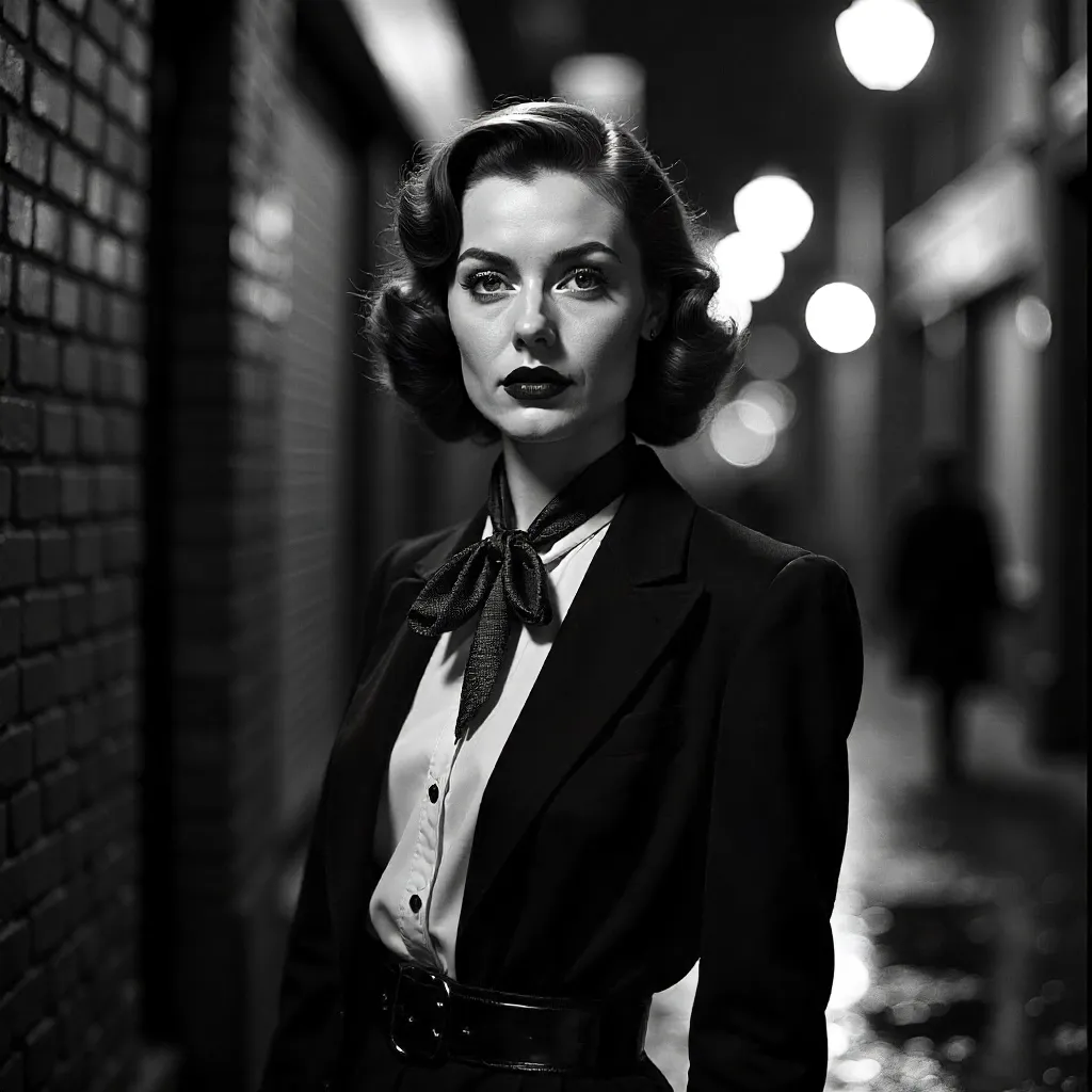 Monochrome Portrait: 1940s Urban Elegance