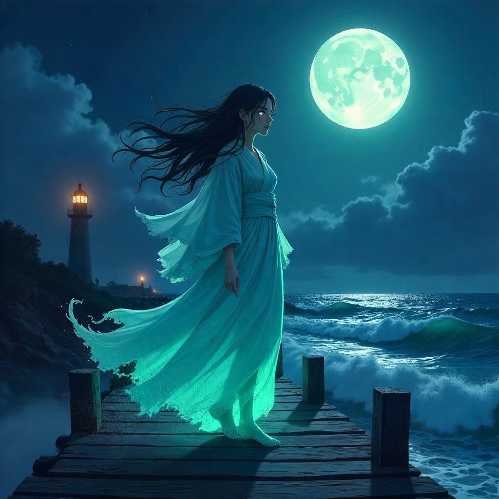 Moonlit Anime Banshee on the Pier