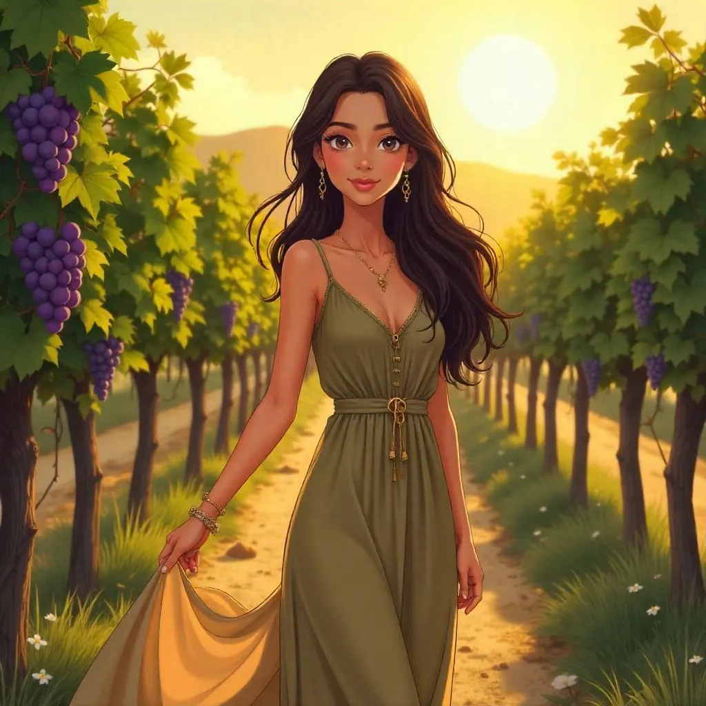 Anime Beauty in a Sunlit Vineyard