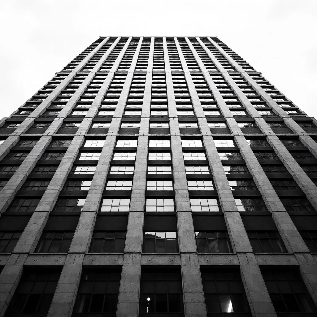 Uniform Window Grid on a Monochrome Skyscraper