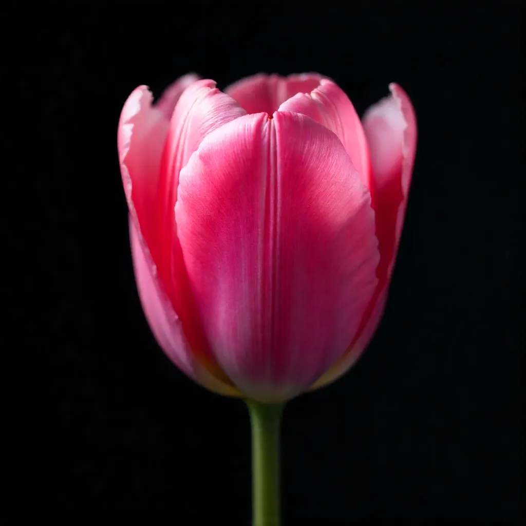 Single Pink Tulip in Velvet Darkness