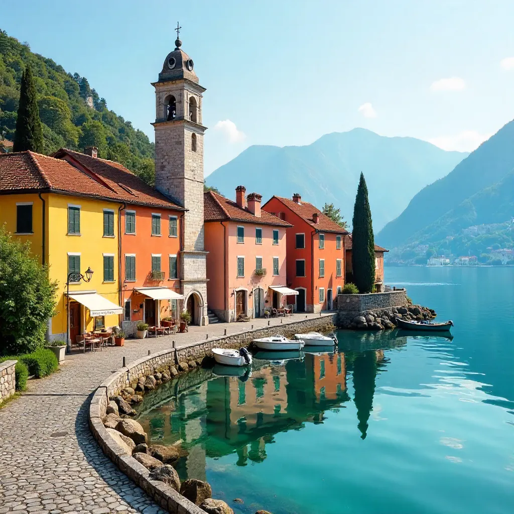 Bellano by Lake Como: Colorful houses and bell tower