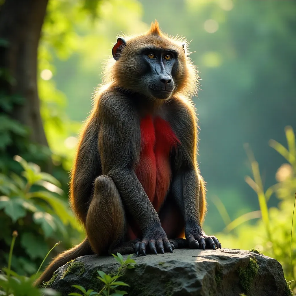 Regal Gelada on Rock Amid Greenery