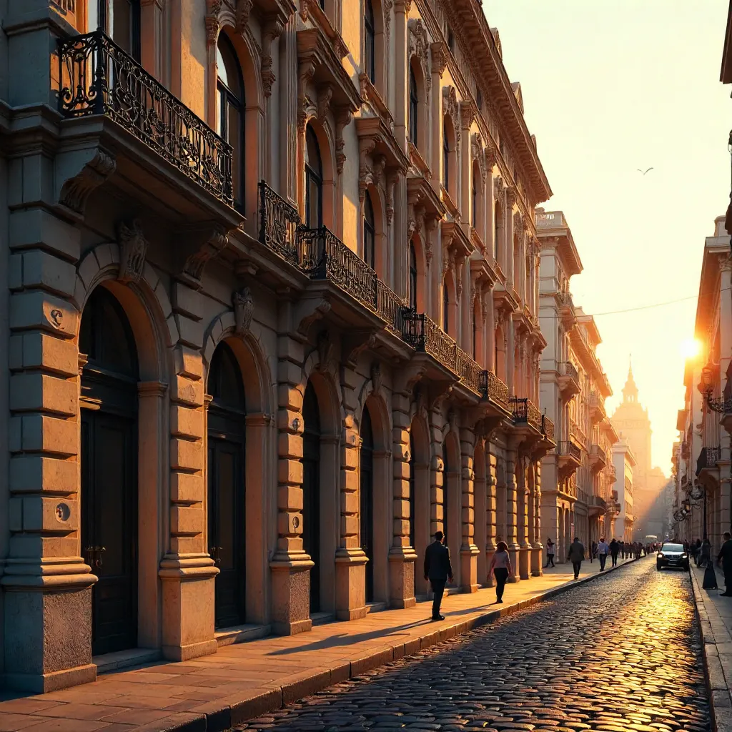Sunset Facade: Historic Urban Elegance