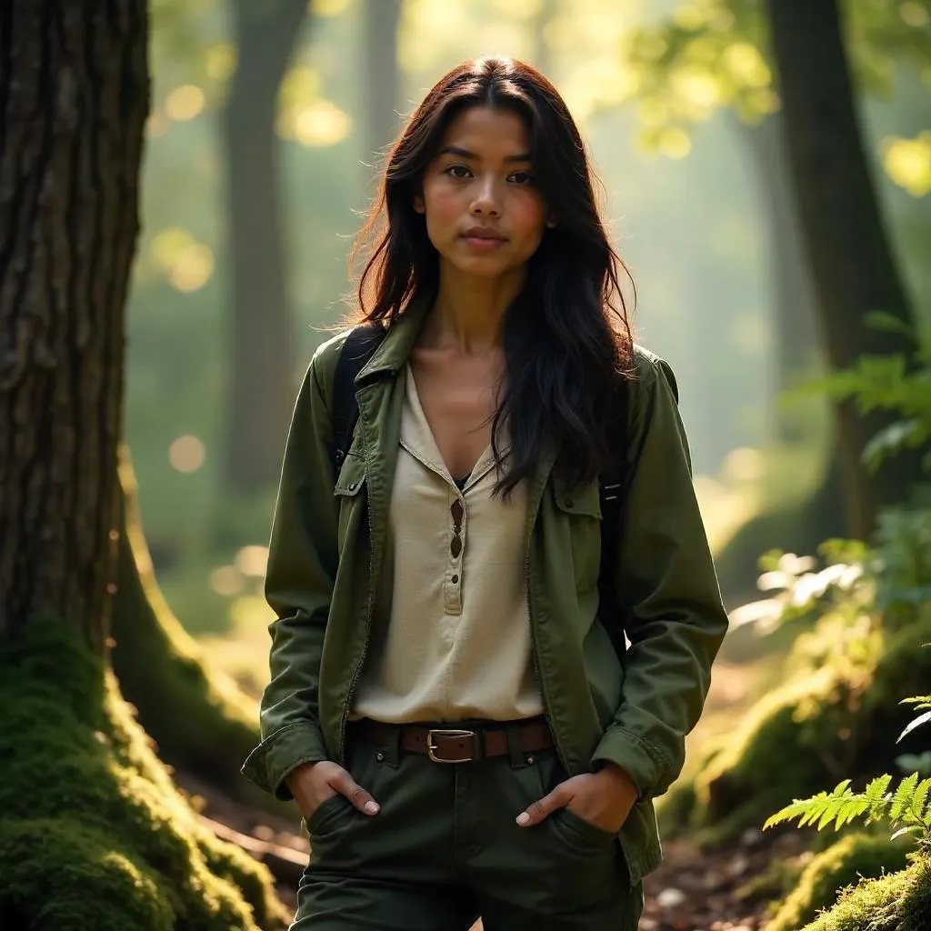 Photorealistic Portrait of a Latina in the Forest