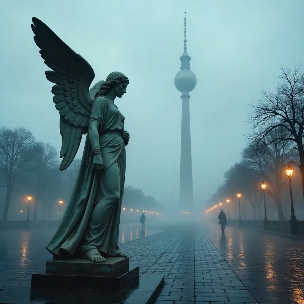 Foggy Berlin Angels with Fernsehturm Backdrop
