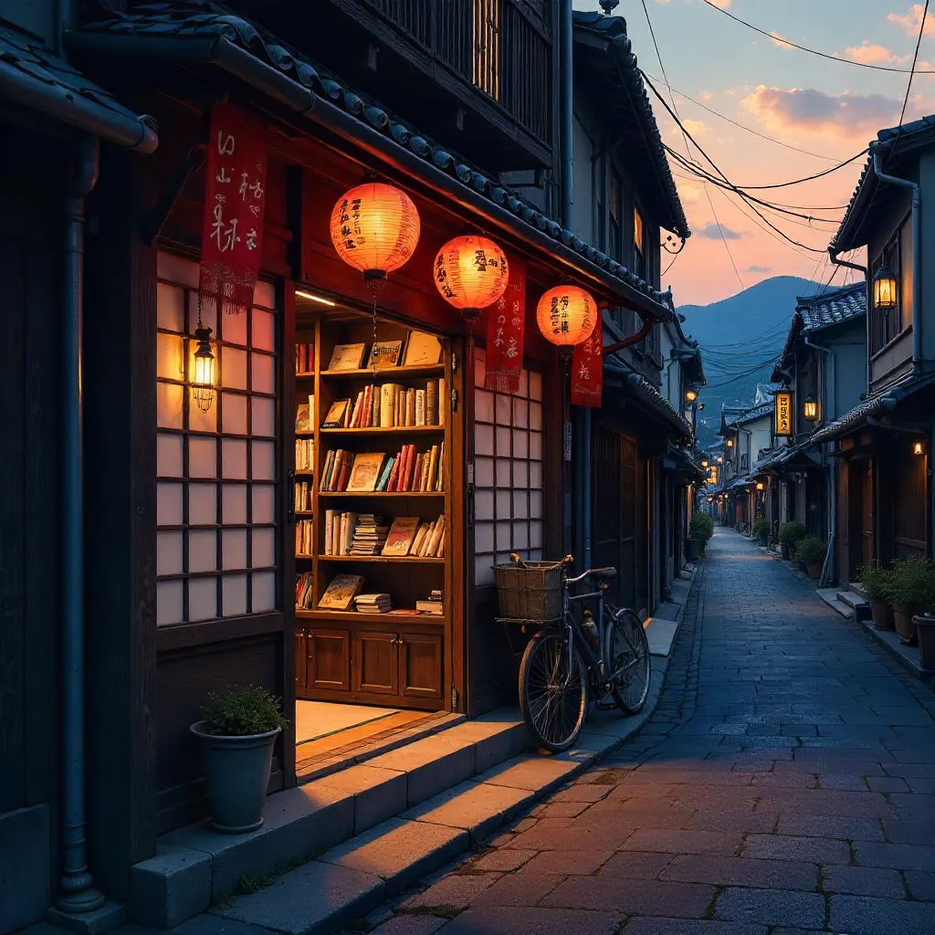 Dusk in Kyoto: A Traditional Bookstore