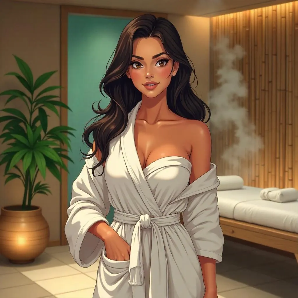 Confident Latina in an Anime Spa