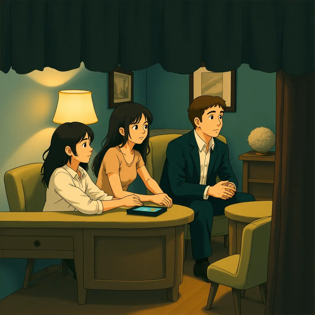 Ethan Hawke, Lena Headey, and Max Burkholder in The Purge (2013) - Anime style