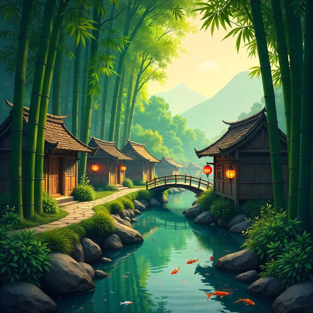 Bamboo Grove Village: Dawn in the Green Cathedral