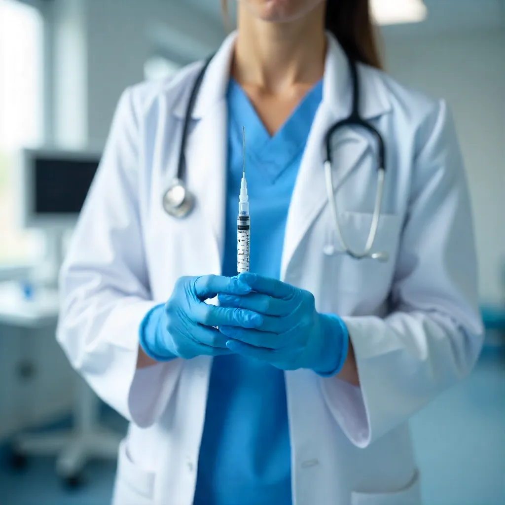 Doctor Preparing Injection with Stethoscope
