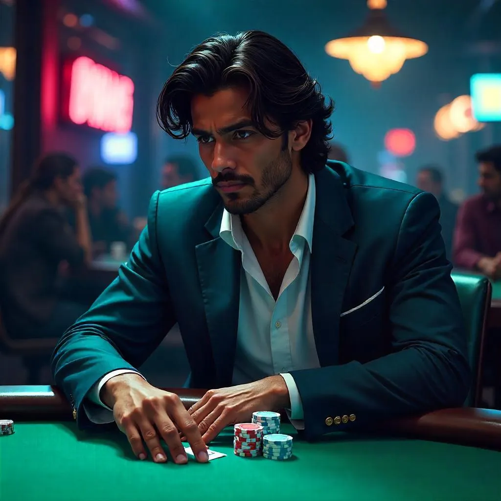 Young Indian Man at a Poker Table - Digital Art