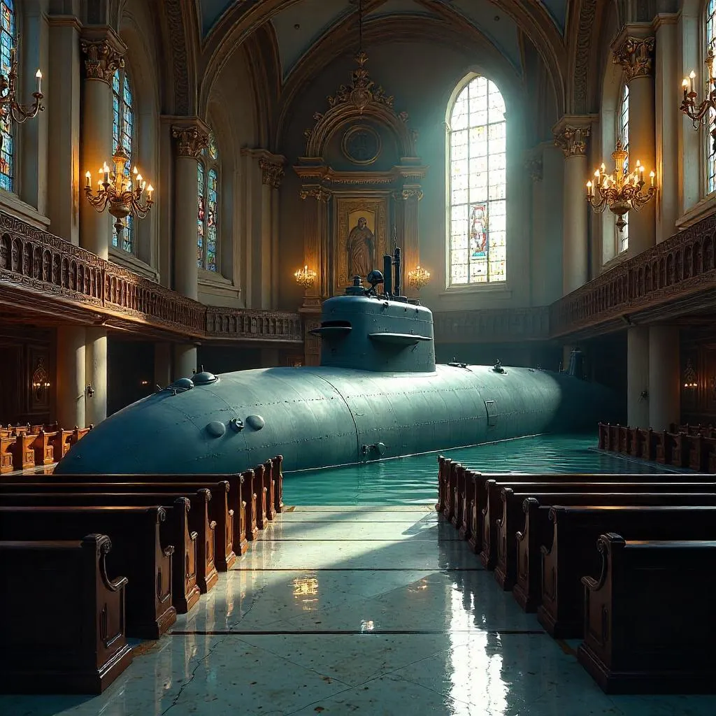 Photoreal Submarine Inside a Grand Synagogue