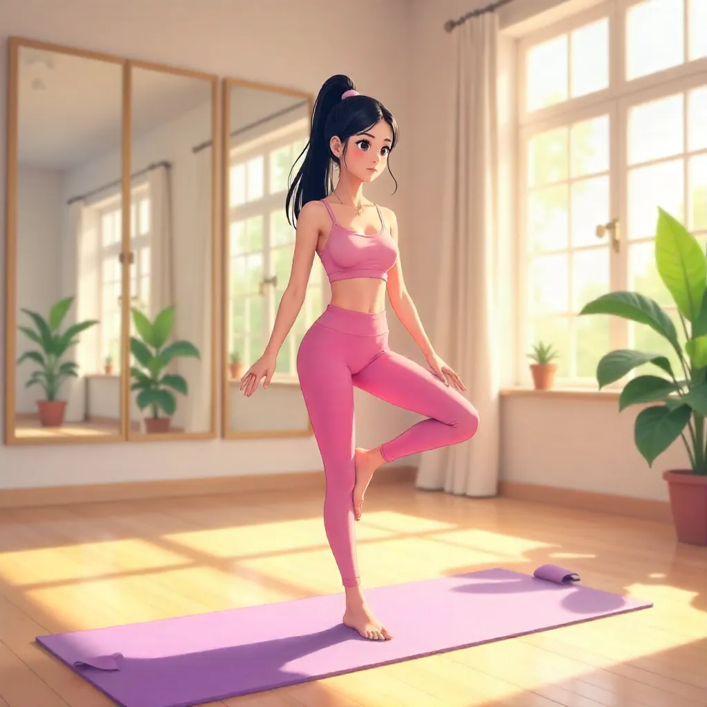 Serene Anime Woman in a Yoga Studio