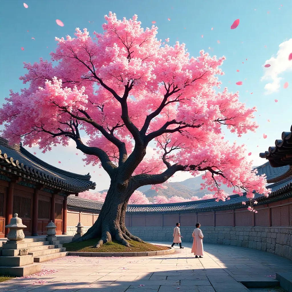 Cherry Blossom Serenity in Seoul's Historic Palace Courtyard