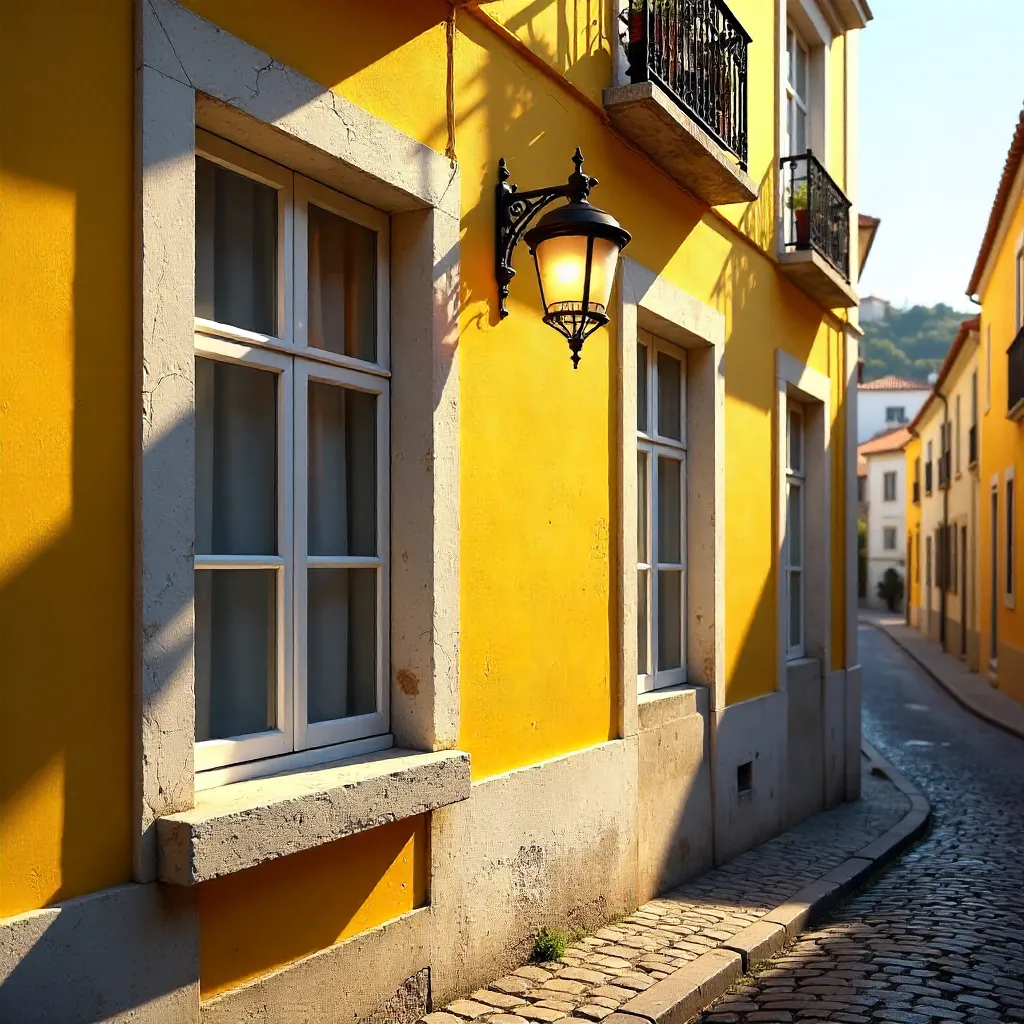 Lisbon Yellow Facade with Classic Windows and Lamp