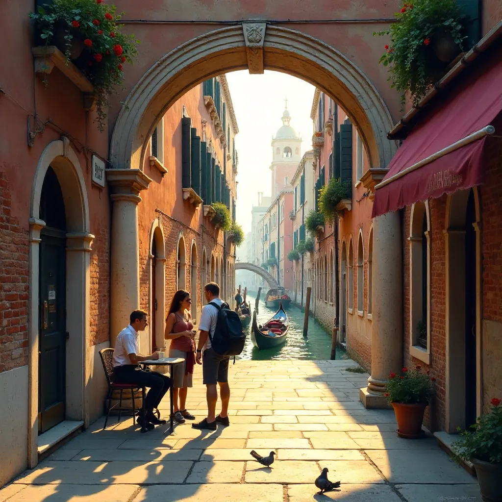 Casual Conversation Under a Venetian Arch
