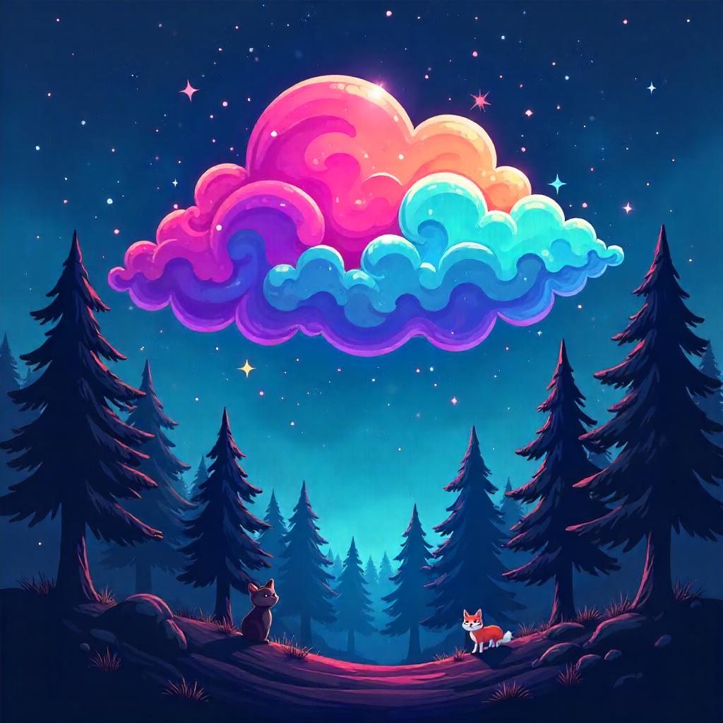 Cartoon Nebula in a Shadowed Forest