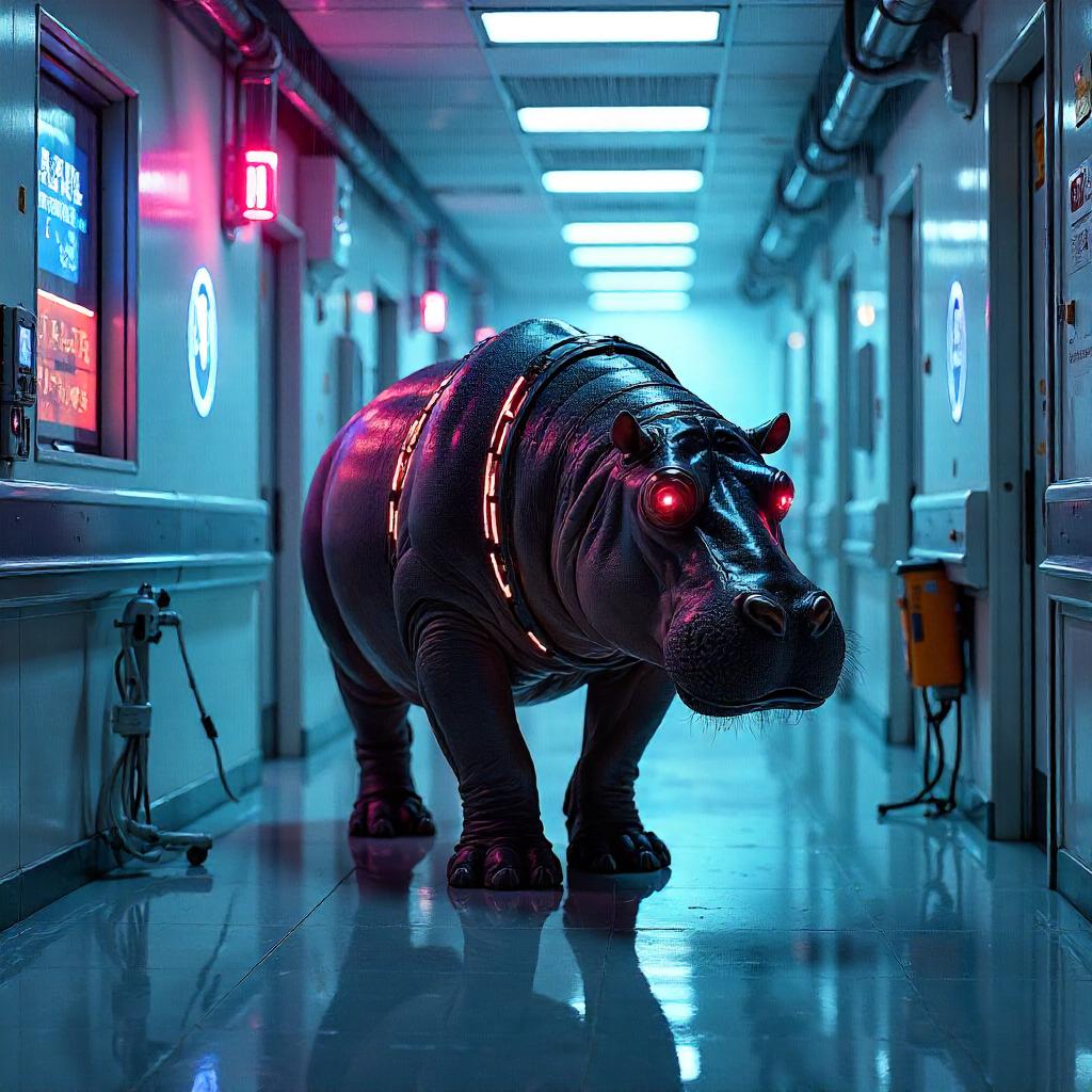 Neon Cyberpunk Hippo in a Hospital