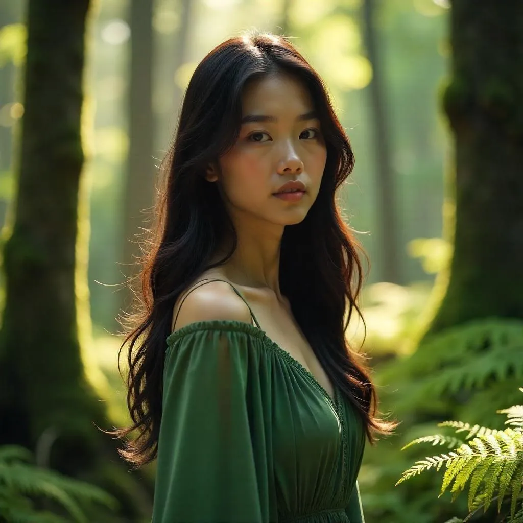Forest Portrait: Photorealistic Asian Woman in Nature