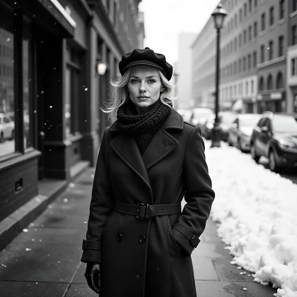 Monochrome Winter Urban Portrait of a Woman