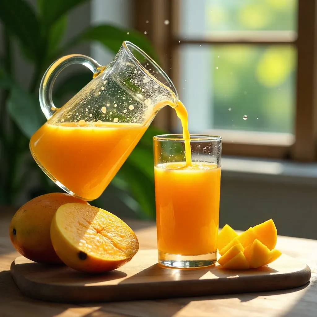 Mango Juice Pour with Fresh Mangoes