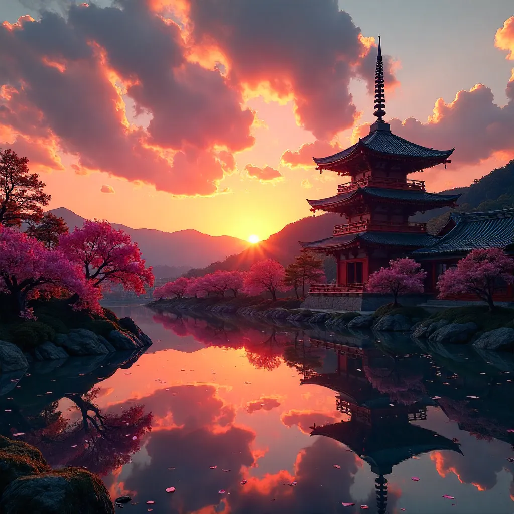 Kyoto Temple Silhouette at Sunset