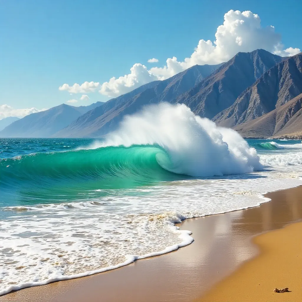 Crashing Wave Before Iquique Mountains