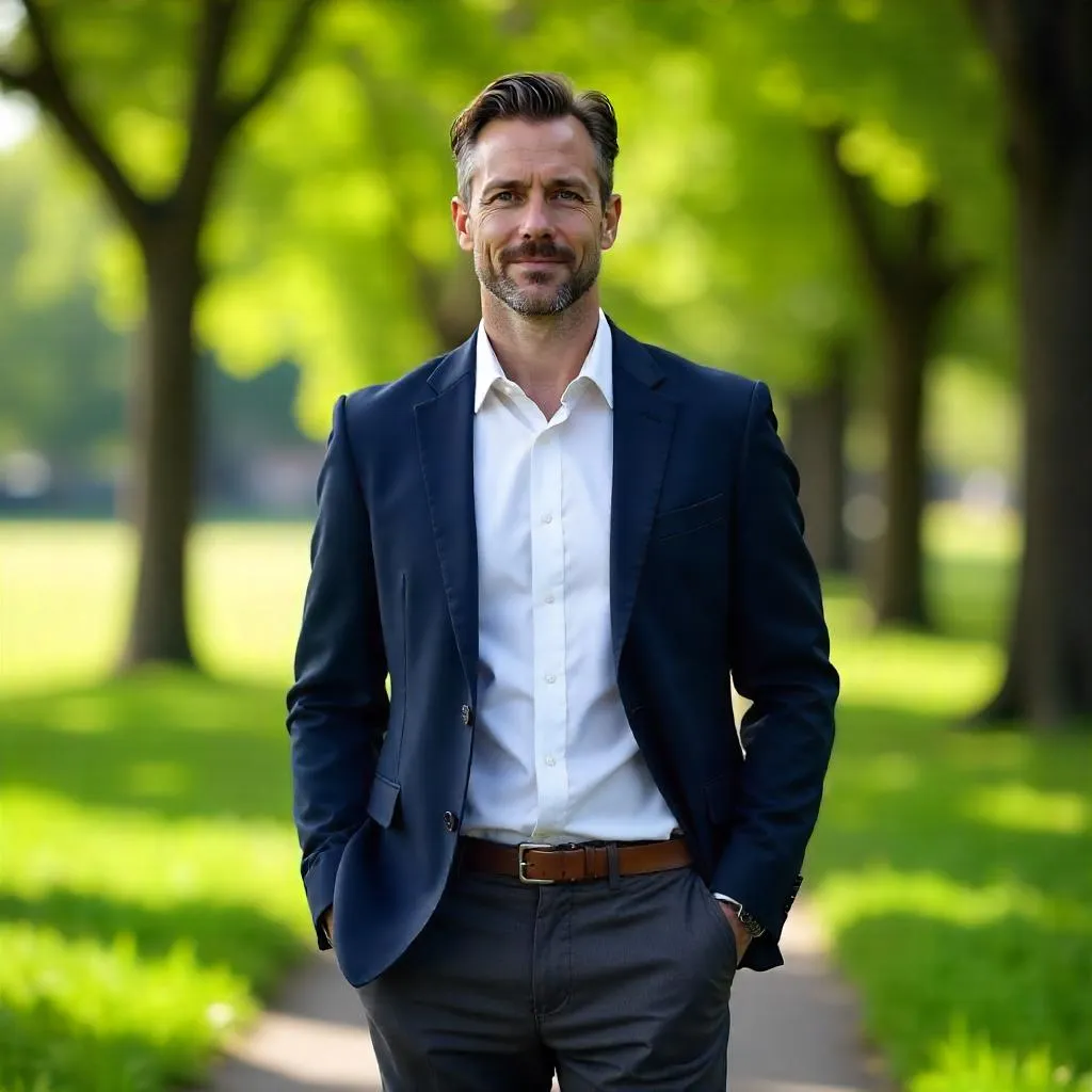 Photorealistic Park Portrait of a Professional Man