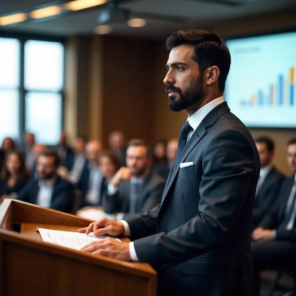 Photorealistic Middle Eastern Man at a Conference