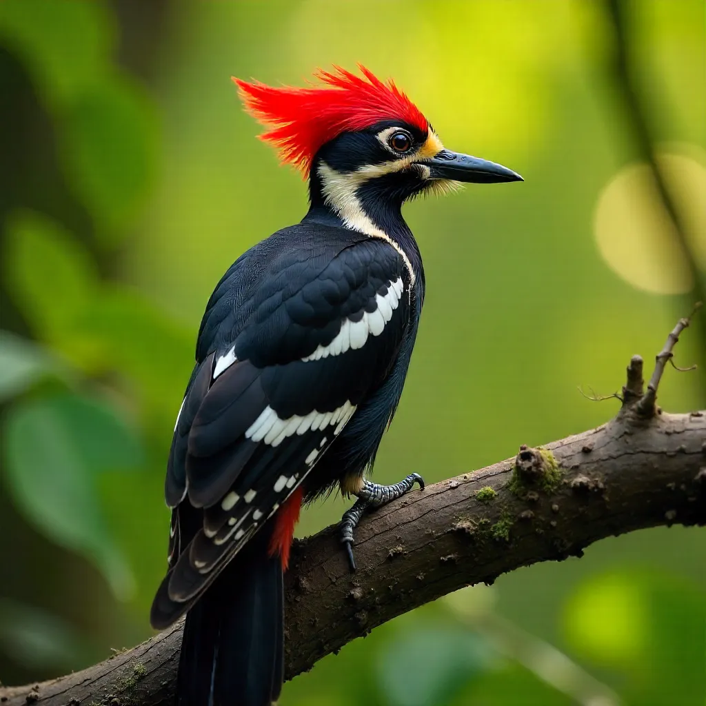 Vibrant Red-Crested Woodpecker on a Branch
