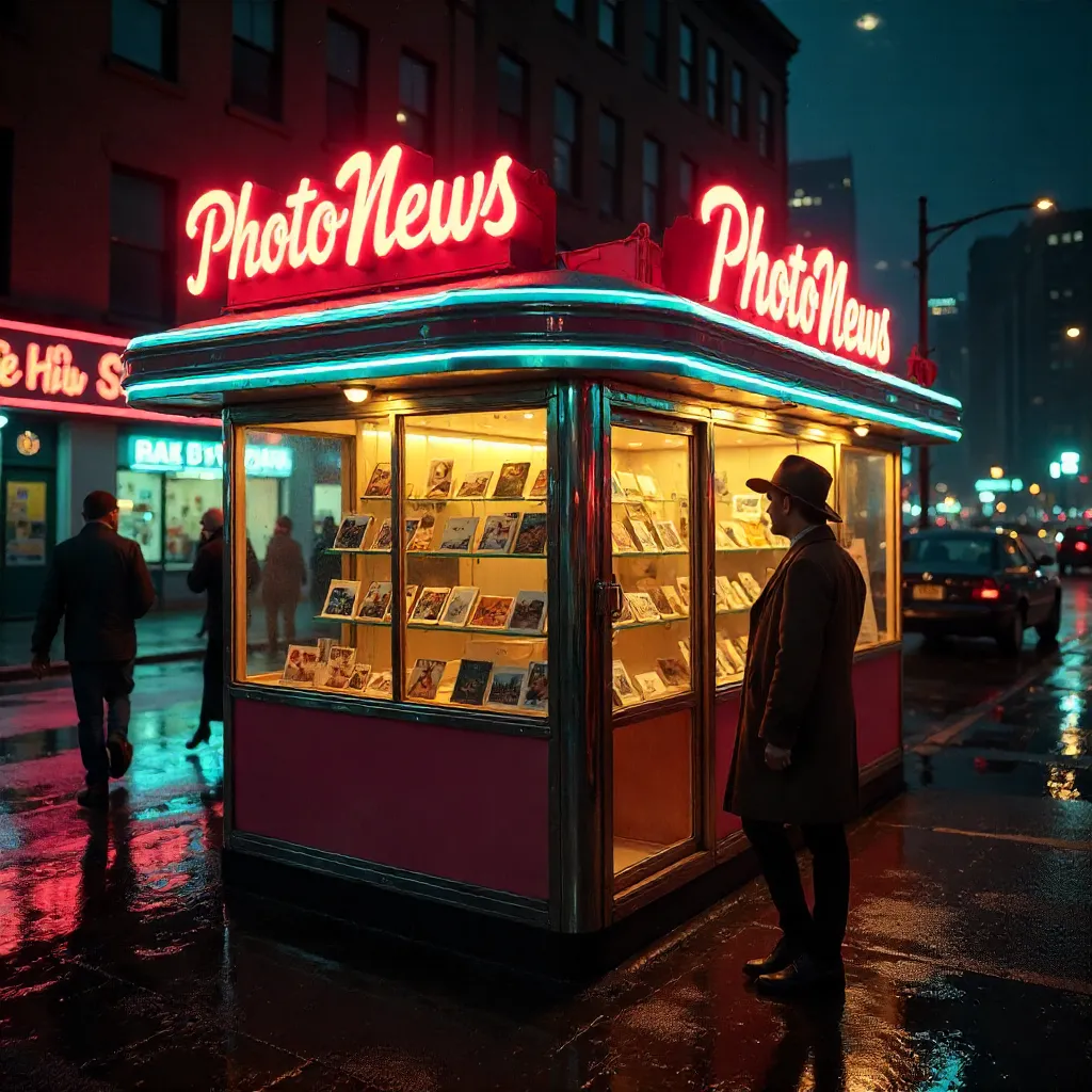 Vintage Photonews Kiosk: Neon Night Glow