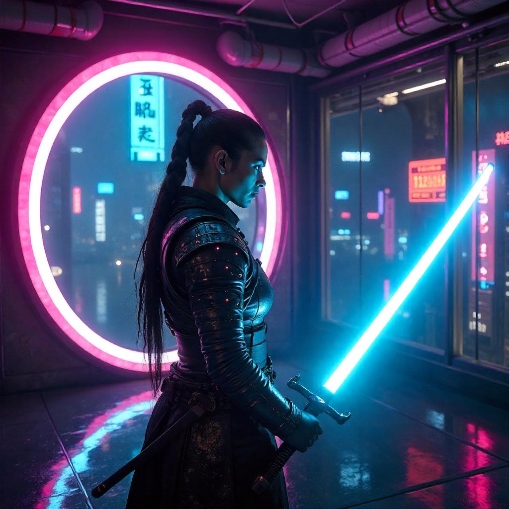 Neon Cyber Samurai in the Portal Lab